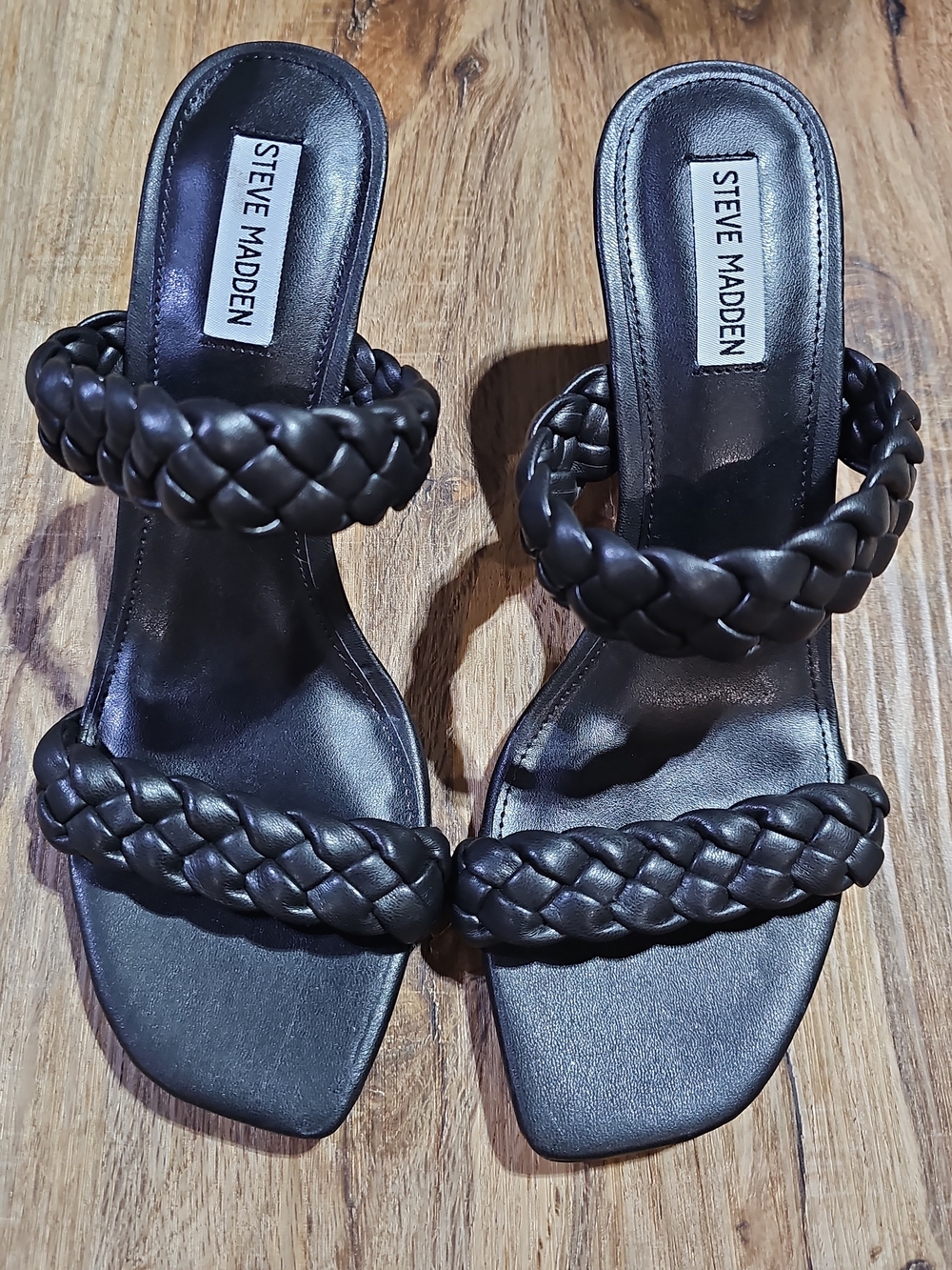 Steve Madden Kenley Black Braided Heeled Sandals Women’s Size 10 Square Toe NWT